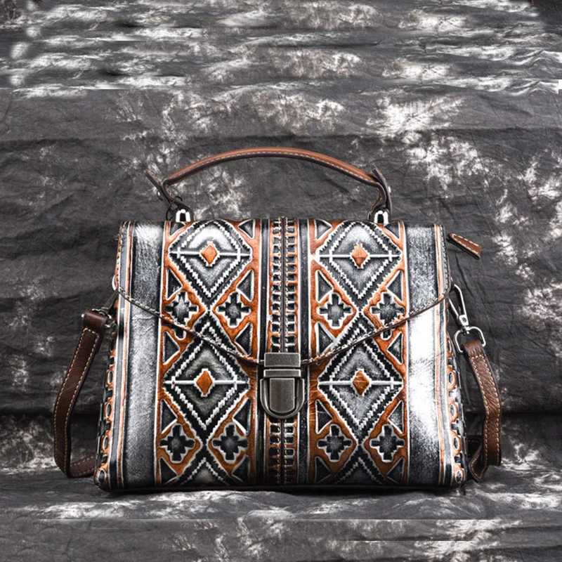 Natural Skin Women Cross Body Messenger Shoulder Bag Tote Leisure Handbag European Style Genuine Embossed Leather Top Handle | Багаж и