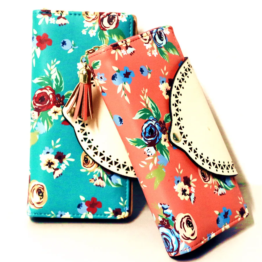 Functional Vintage PU Wallet Small Floral Printadorable Long Envelope Shaped Ladies Fashion Money Card Purse Casual Clutch | Багаж и сумки