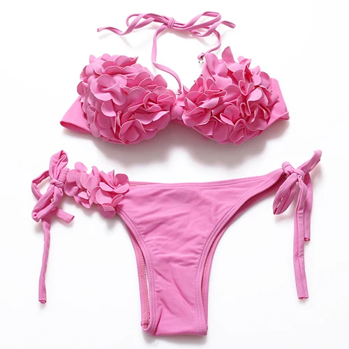 pink Комплект бикини сексуальный цветочный сплошной купальник розовый купальник пуш-ап бикини женский Бразильский бикини Maillot de bain - Цвет: pink