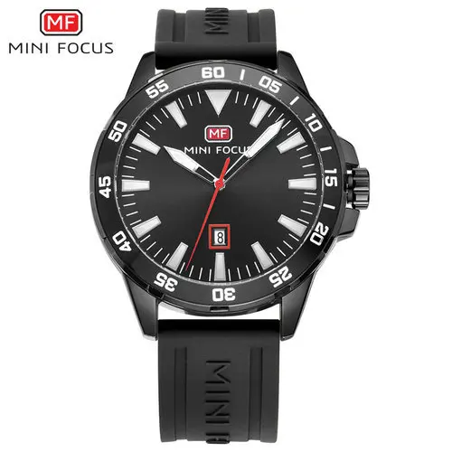 Black MINIFOCUS армейские военные часы мужские модные мужские часы кварцевые часы для мужчин часы люксовый бренд синий резиновый ремешок отображение даты - Цвет: Black