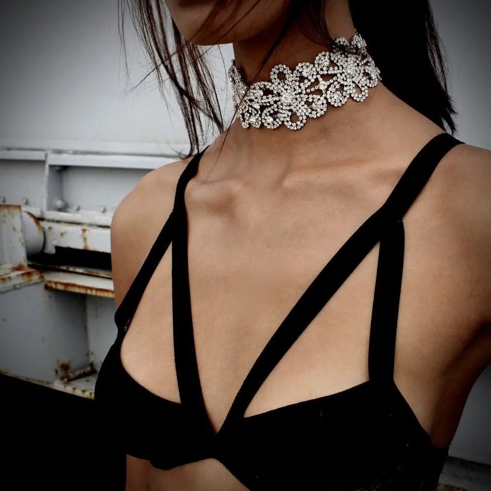 Женское винтажное ожерелье JUJIA чокер с цветами и стразами N1405|fashion choker|rhinestone