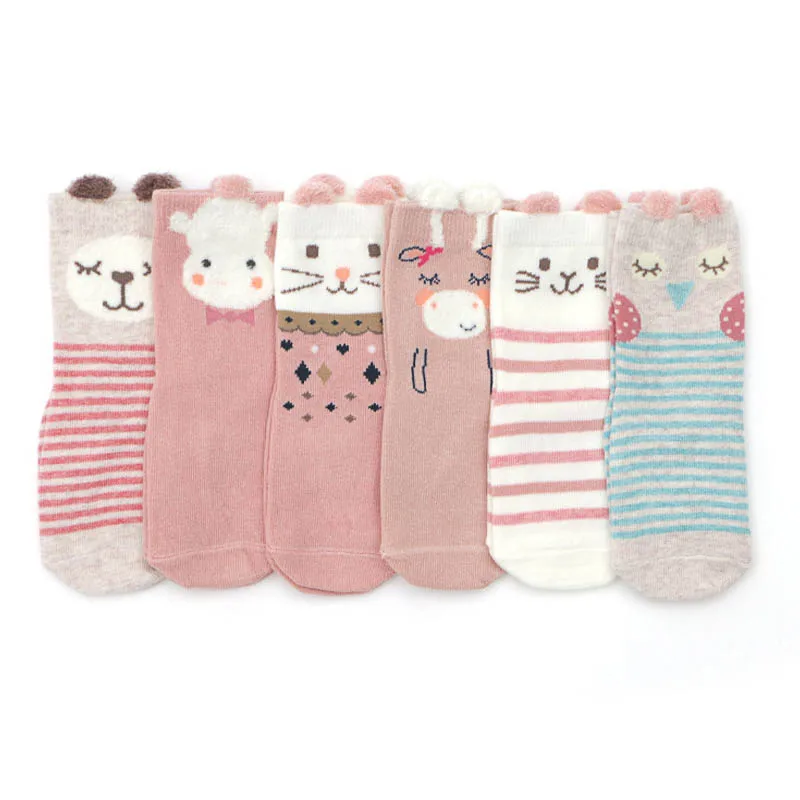 6 Pairs/Pack 2019 New Cartoon Children's Socks Cotton Stripe Anti-skid for Babies Aged 1-3 Non Slip Kids Baby | Детская одежда и