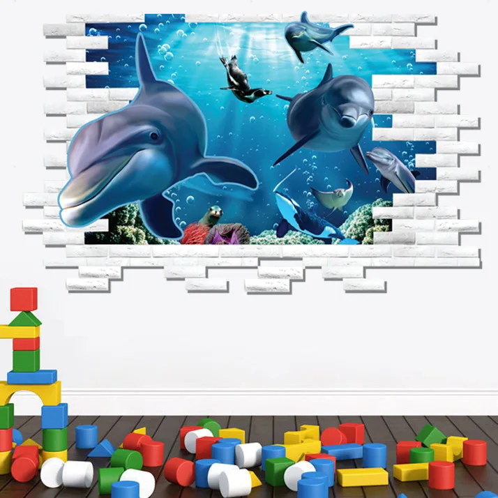Креативные 3D настенные наклейки для домашнего декора модные аквариума подводный