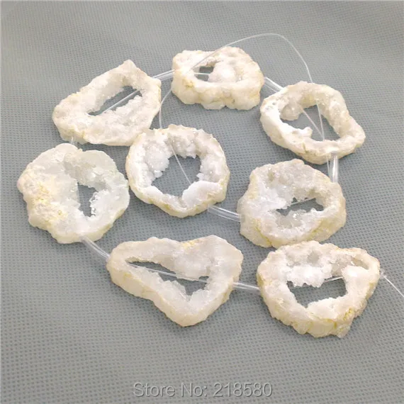 

H-ASB02 Full Strand Free Form Beige White Agates Slice Druzy Geode Beads