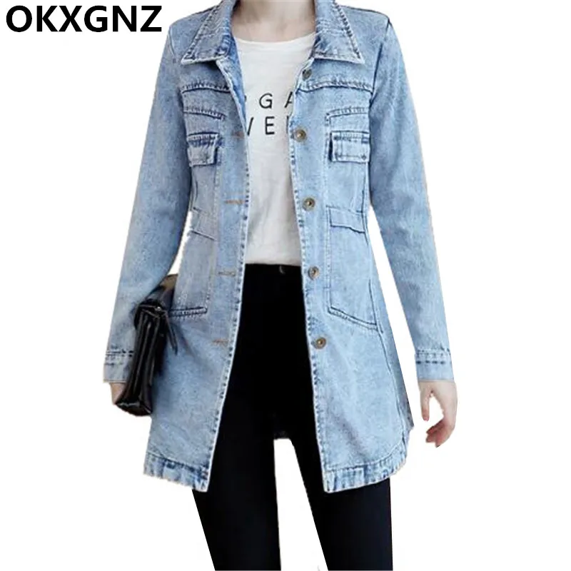 

2019 Spring Autumn Women Denim Jacket Long Sleeved Casual Jeans Coats Slim Large Sizes Vintage Jackets Outerwear 4XL 5XL M128
