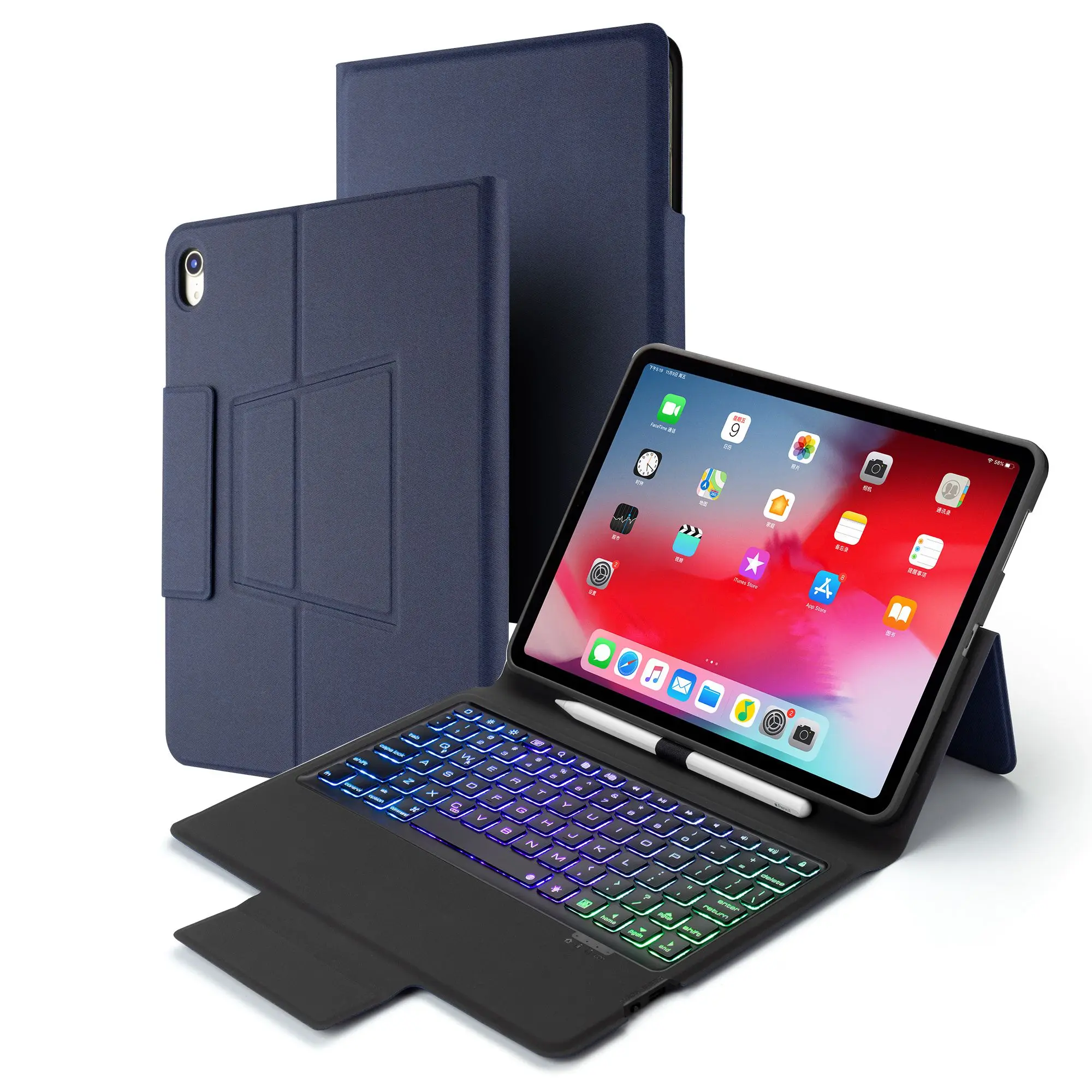 Кожаный чехол с Bluetooth клавиатурой для iPad Pro 11 дюймов 2018 дюйма подсветкой 7