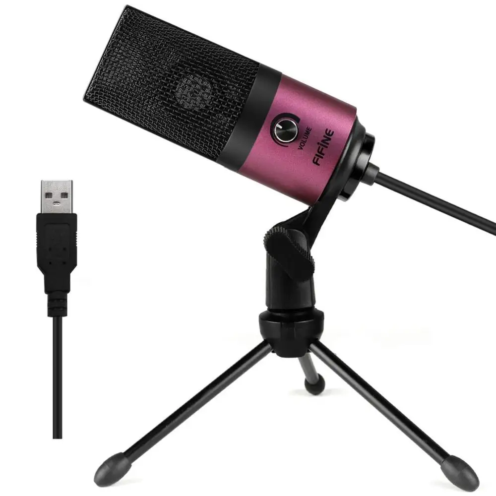 rose red Металлический USB конденсаторный записывающий микрофон Fifine для ноутбука MAC или Windows Cardioid Studio, записывающий вокал, YouTube - Цвет: rose red