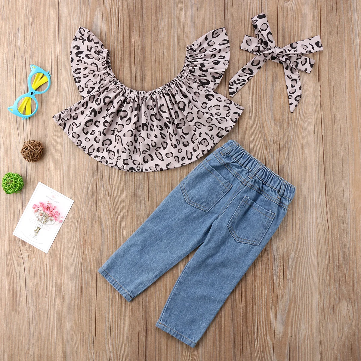 Детские брюки с открытыми плечами и повязкой на голову 3 шт.|outfits kids|girl leopardleopard outfit