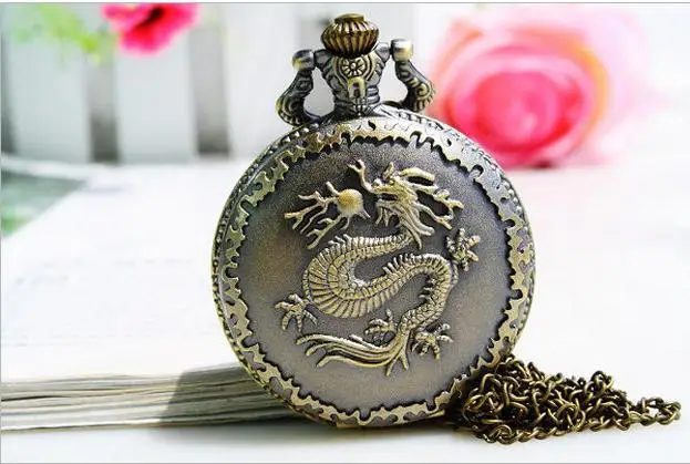 Мужские карманные часы с античным бронзовым драконом уникальный дизайн ожерелье