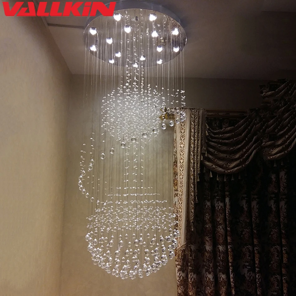 安い 高級現代シャンデリア大階段ロングスパイラルクリスタルシャンデリア LED 照明器具階段ドロップペンダントランプ