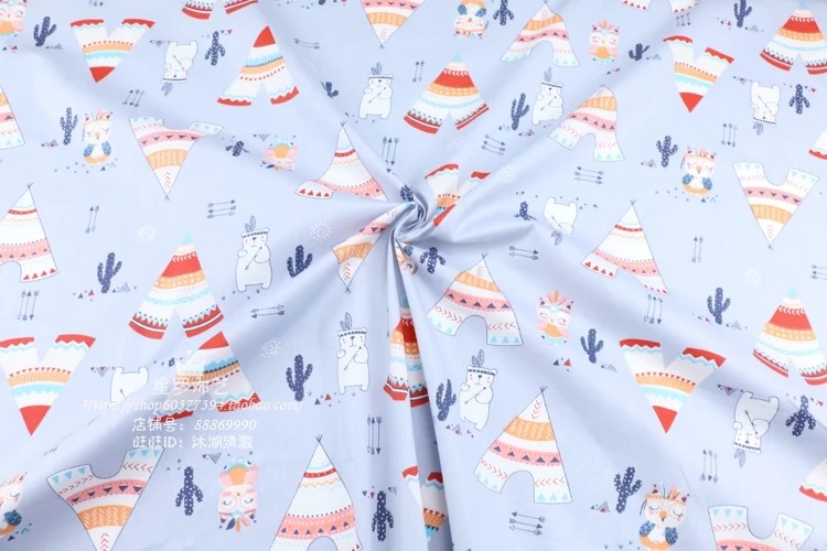 Синяя хлопчатобумажная ткань с принтом Совы из мультфильма толстая четверть