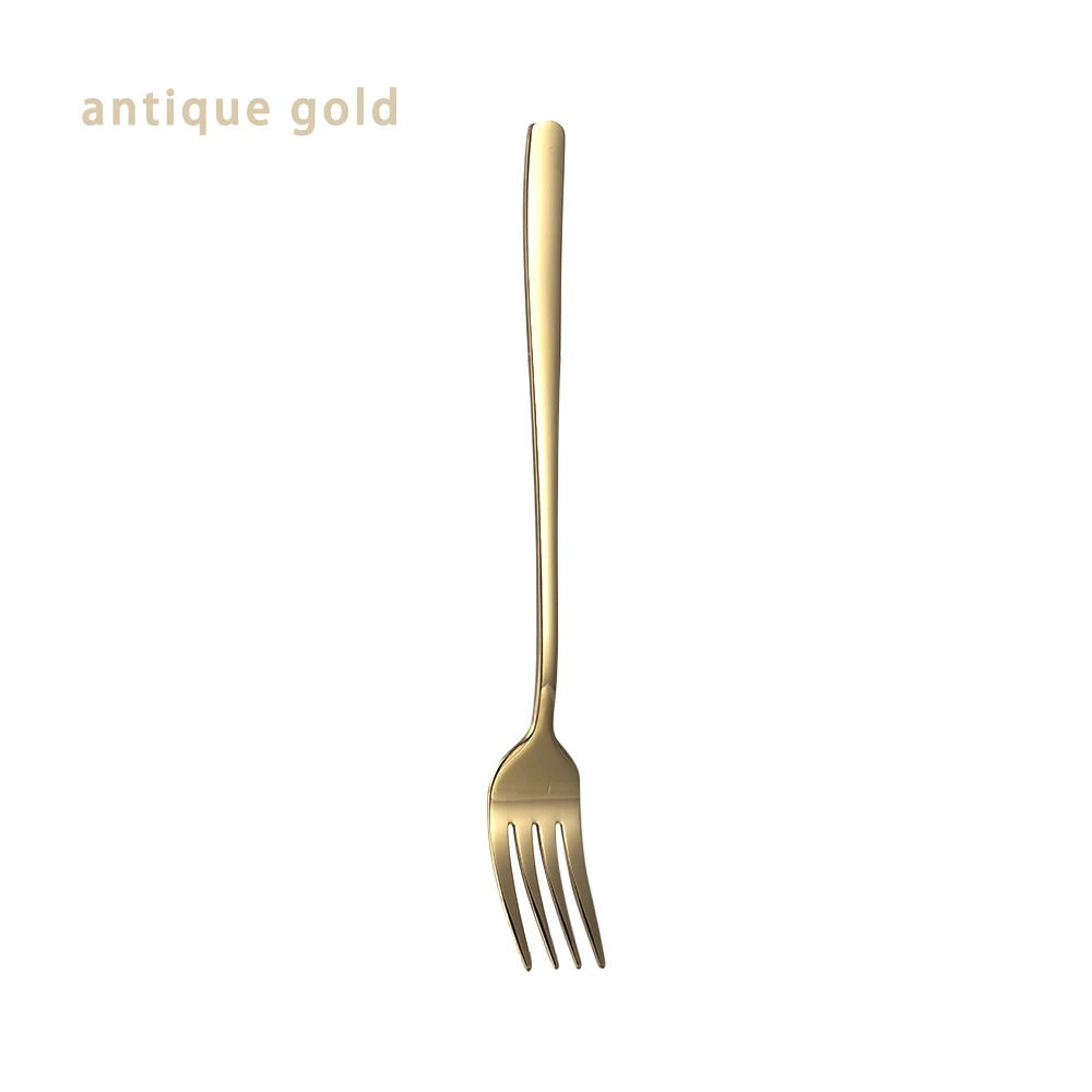 antique gold Цветная вилка для фруктов и десертов из нержавеющей стали, маленькая столовая посуда, столовые приборы, столовая посуда с длинной ручкой, вилка, кухонный инструмент - Цвет: antique gold
