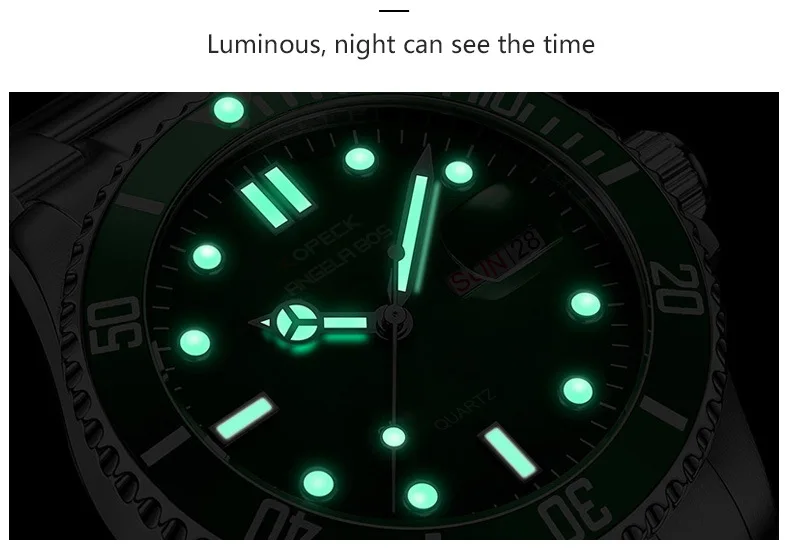 Мужские кварцевые часы с календарем Черные Водонепроницаемые со стальным