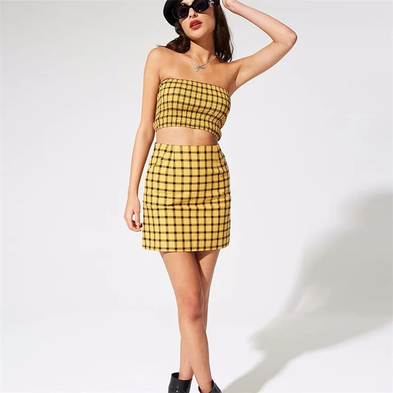 Желтый черный плед Новый стиль Для женщин Комплект из 2 предметов без бретелек