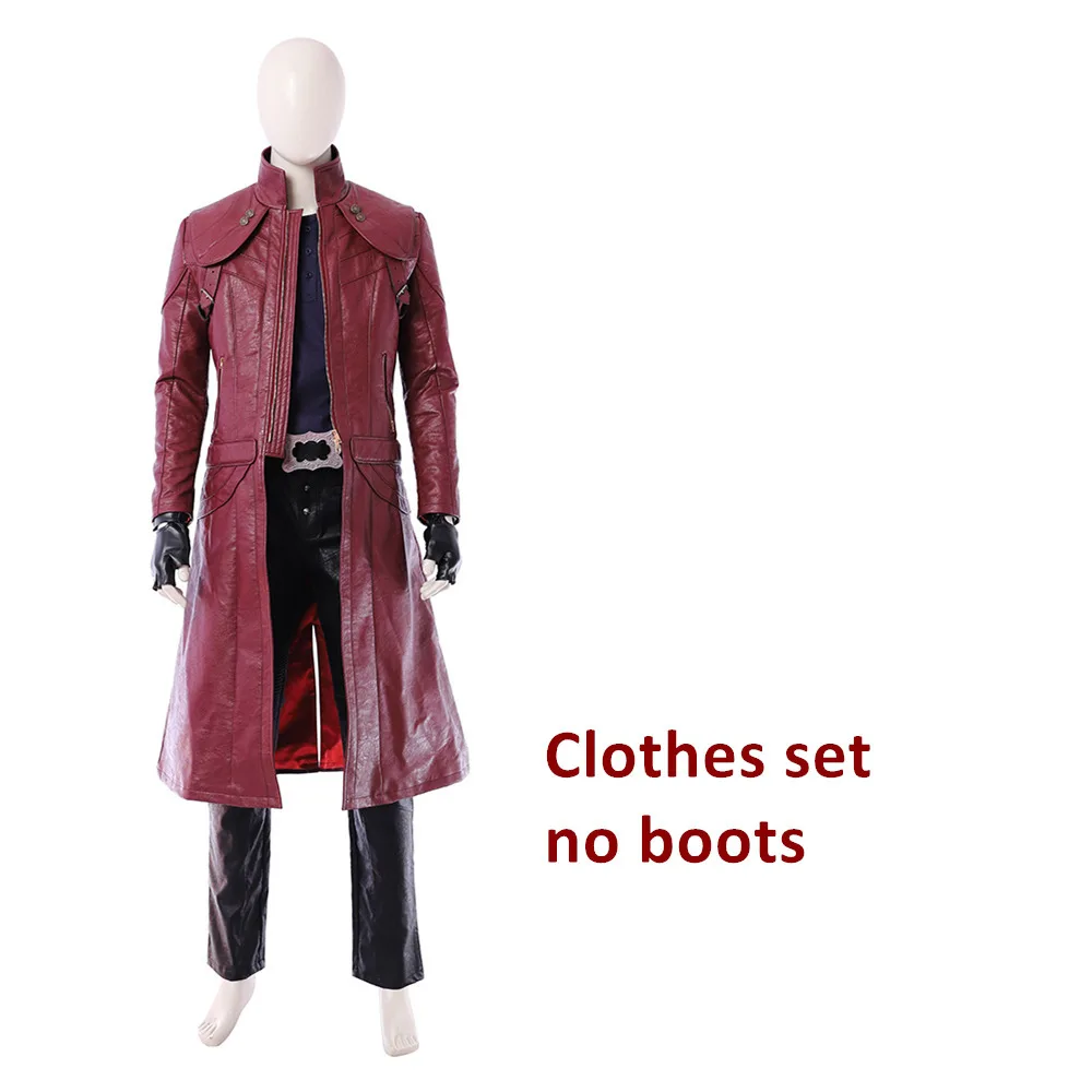 clothes no boots MMGG Хэллоуин игры DMC Данте косплей костюм Длинная кожаная куртка сапоги и ботинки для девочек индивидуальный заказ Размер Комплект Высокое качество - Цвет: clothes no boots