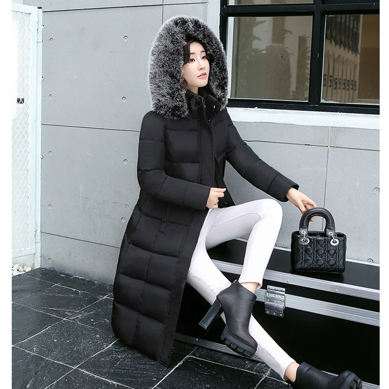 Новинка 2017 женская зимняя куртка средней длины пальто с капюшоном и меховым