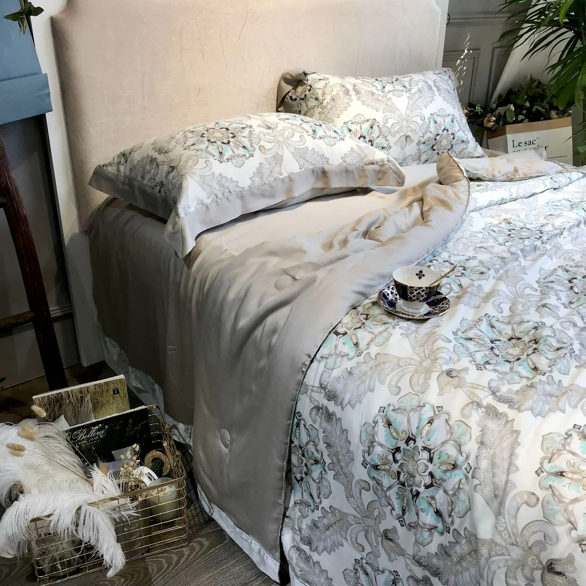 Abbiemao высококачественное постельное белье из хлопка Tencel, комплект из 4 предметов, кружевное шелковое постельное белье на весну/лето, размер queen/King