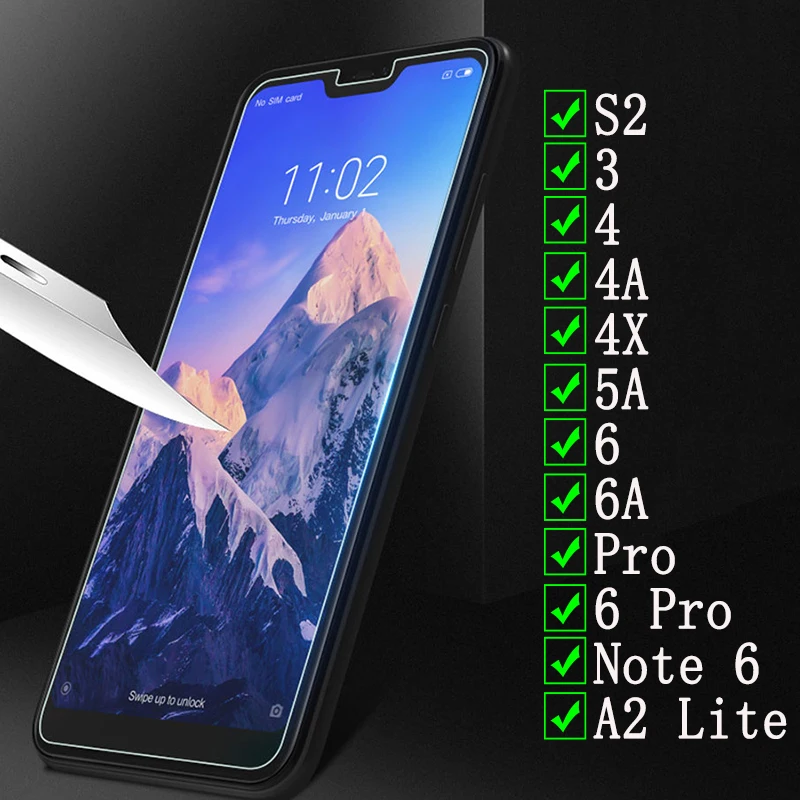 Закаленное стекло для xiaomi redmi 5a 6a 4x 4a pro s2 3 4 pro6 A2 lite light note 6 x on ksiomi защита экрана xiomi