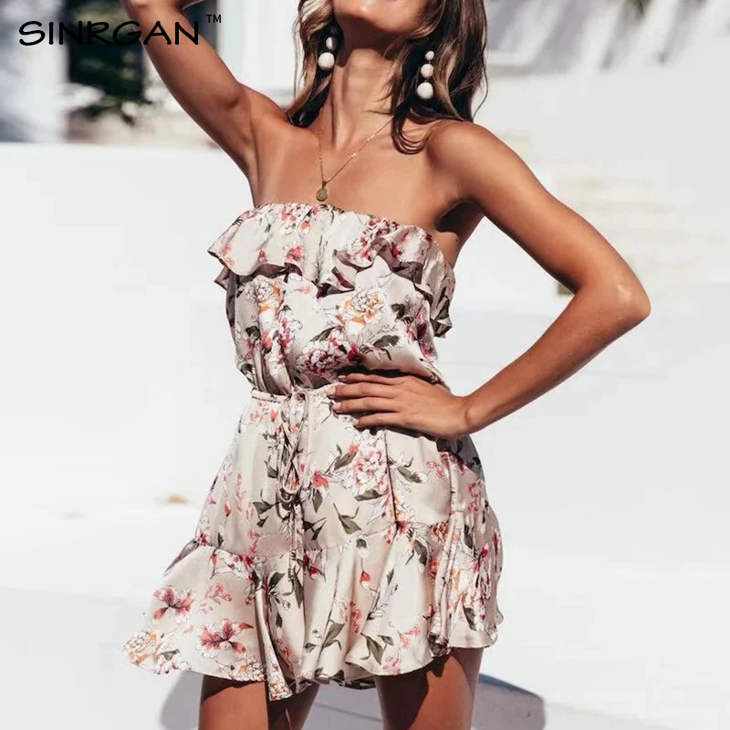 SINRGAN Цветочный принт с плеча богемные комбинезоны и ползунки высокой талией на