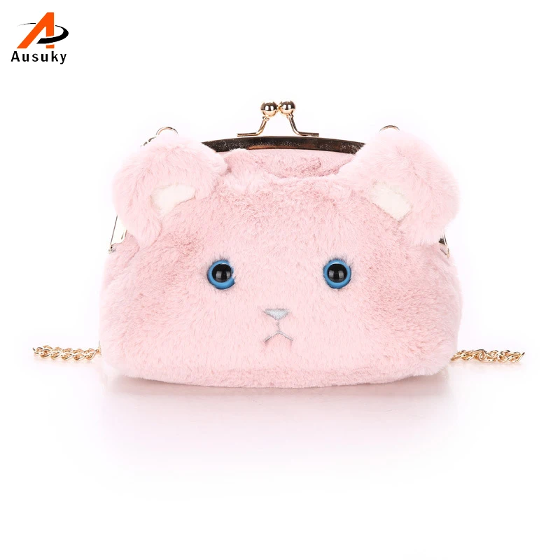 Ausuky New Design Women Bags Handbags Famous Brands Cute Cat Pattern Messenger Soft Plush Shoulder Mujer | Багаж и сумки