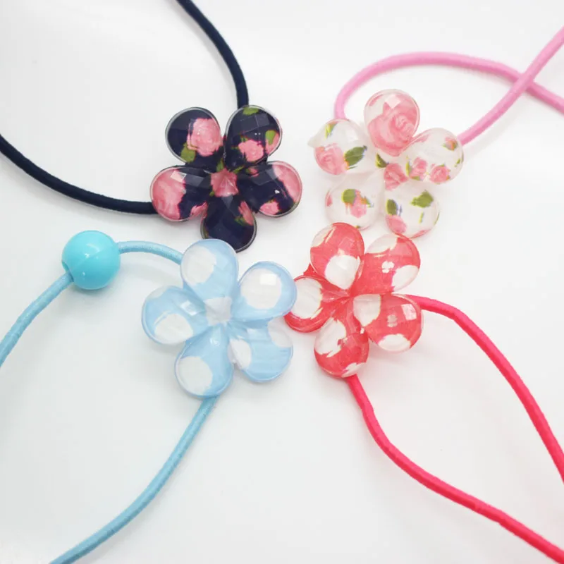 Детские пластиковые эластичные заколки для волос с цветочным принтом 4 шт./лот |