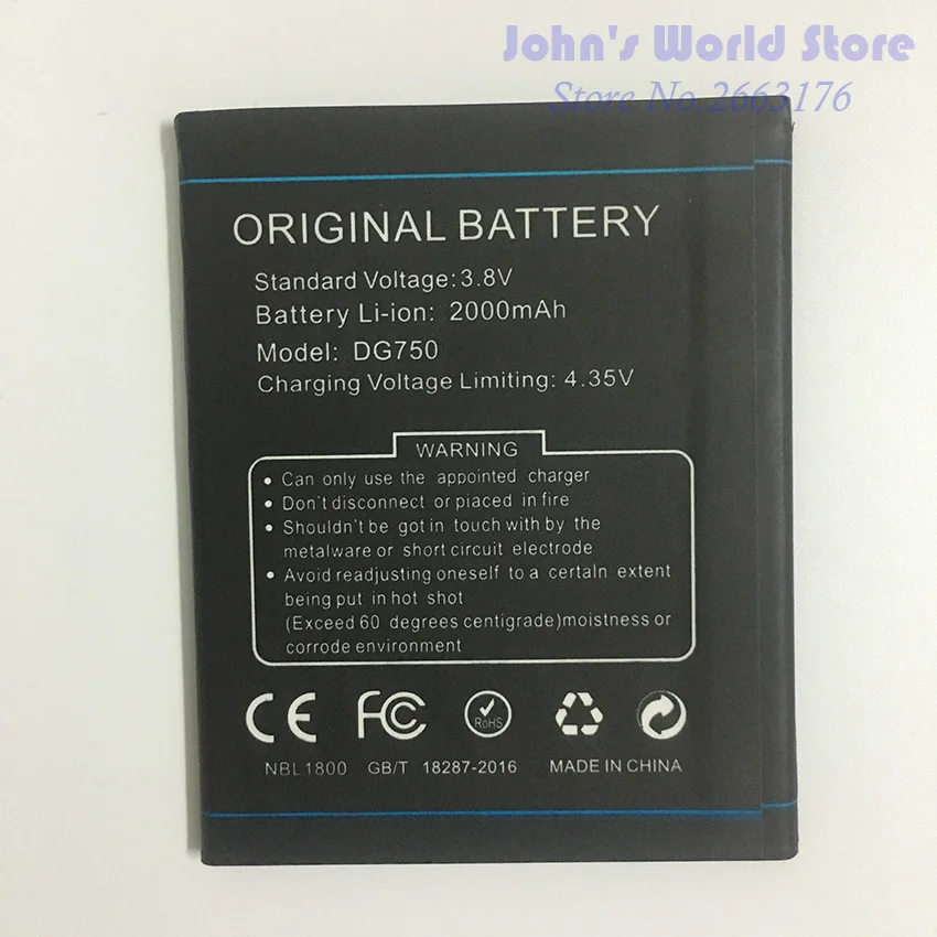 

Original Battery for DOOGEE B-DG750 Smartphone 2000mAh Lithium-ion Battery for DOOGEE B-DG750 DG750 Mobile Phone battery