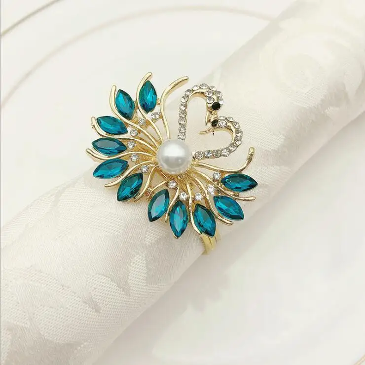 Peacock blue 6 шт. отель Западный салфетка Пряжка Металл павлин кольцо для салфетки кольцо сплав, бриллиант кольцо - Цвет: Peacock blue