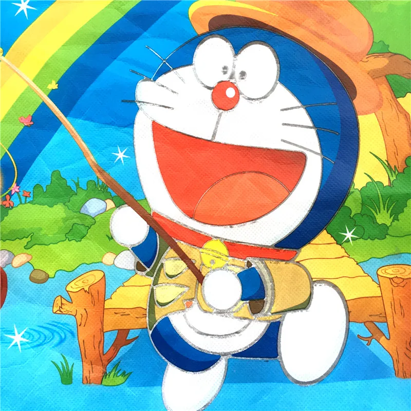 20 шт. 34*27 см Doraemon нетканые ткани рюкзак на шнурке, школьный рюкзак для мальчиков, сумка для покупок