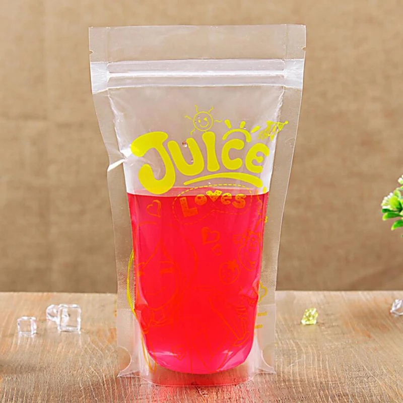 100 упаковок 400 мл модный принт Love Juice Girl стоячий пластиковый пакет для напитков
