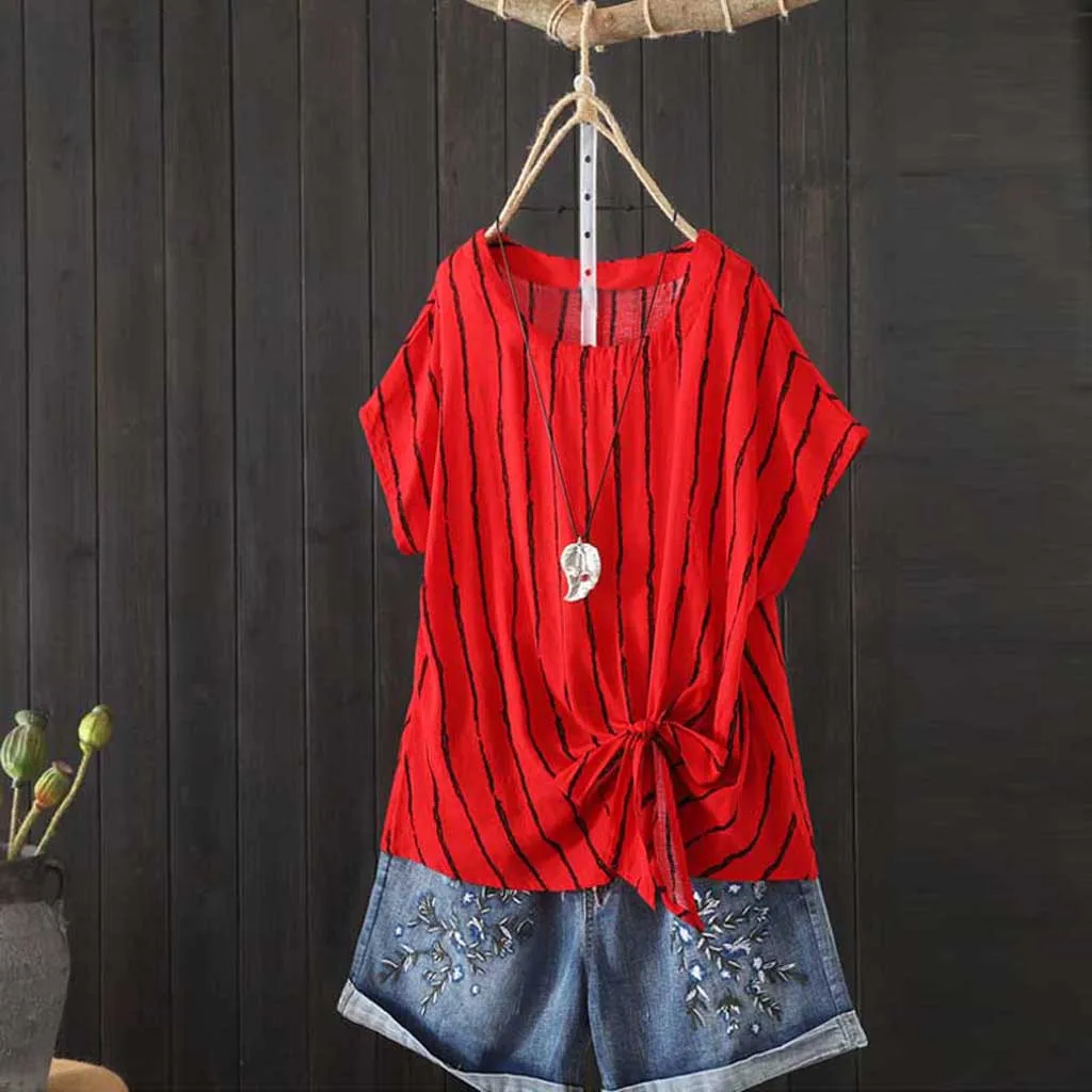 Женские топы больших размеров повседневные свободные льняные полосатые рубашки