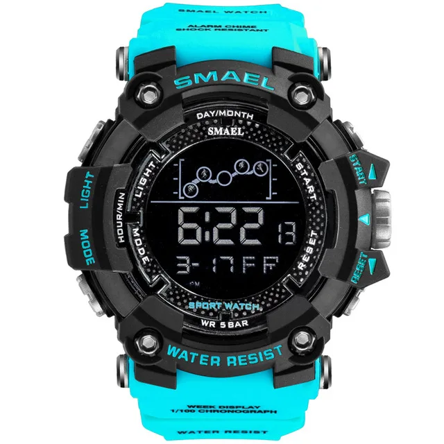 Light Blue SMAEL повседневные многофункциональные Мужские Цифровые часы ударопрочные водонепроницаемые Модные спортивные военные часы мужские Relogio Masculino - Цвет: Light Blue