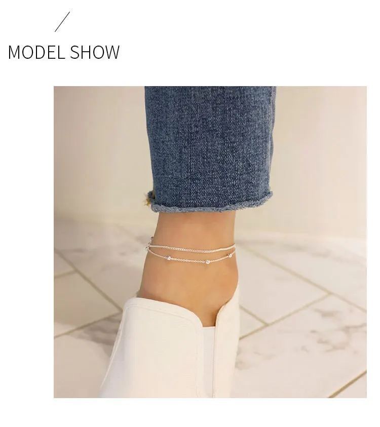 Браслет на лодыжке из стерлингового серебра 925 пробы tobilleras pulsera para tobillo, минималистичные бусины Двойные цепи женские браслеты для щиколотки ювелирные изделия