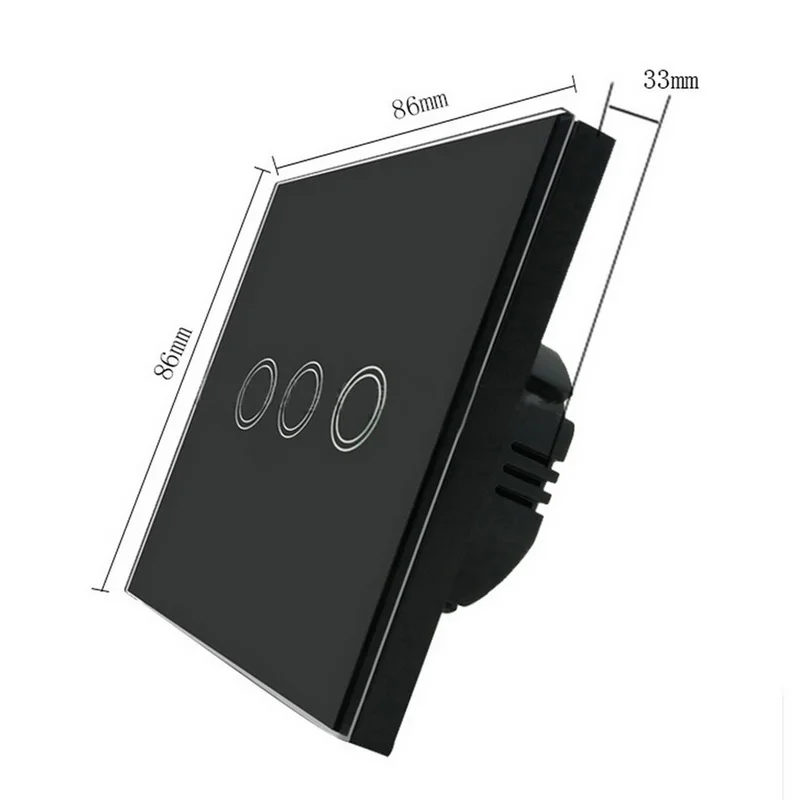 3 Gang 1 Way Black Hoomall AC 110-240V 1/2/3 местный 1 позиционный Панель переключатель светодиодный Кристалл Стекло Панель EU/UK Смарт настенный Сенсорный экран переключатель - Цвет: 3 Gang 1 Way Black
