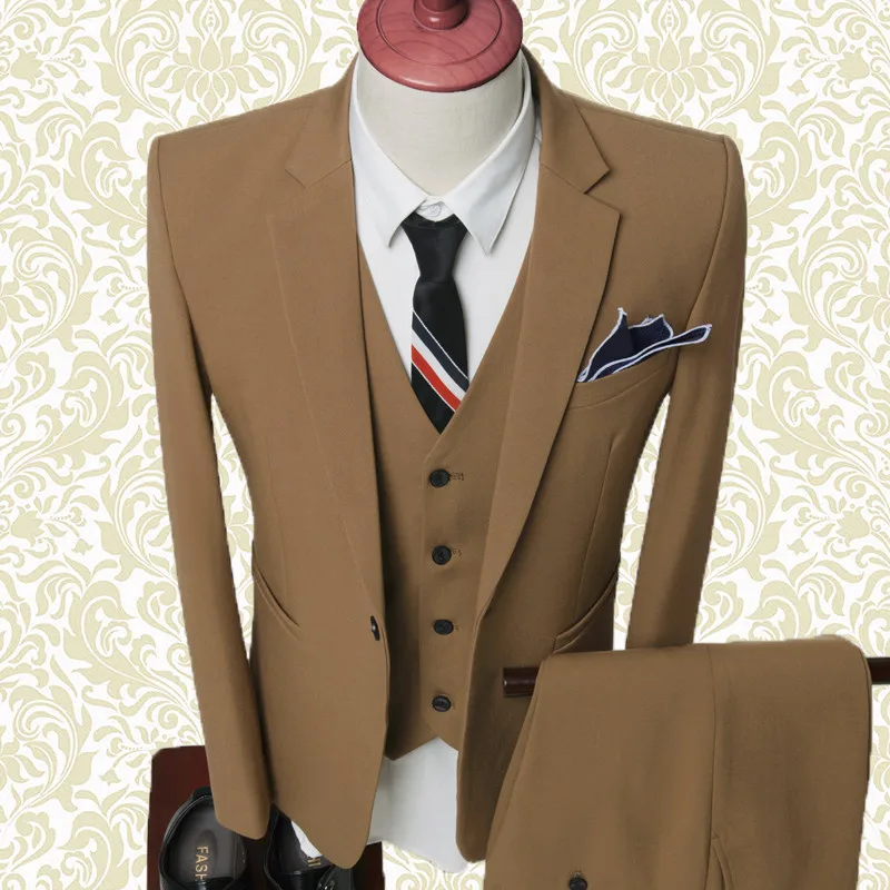 3 Pieces(Jacket+Pant+Vest) Luxury Men Wedding Suit Male Blazers Slim Fit For Costume Business Formal Party Blue Classic | Мужская одежда