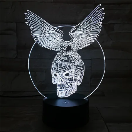

18CM Acrylic Panel Skull Wings Halloween Gift 3D Lava Lamp 7 Color Changing LED Night Light Bedroom Table Lamp Atmosphere Lights