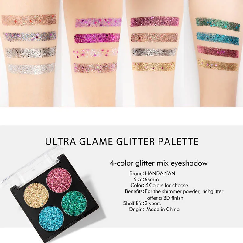 Новинка 2019 4 вида цветов Палитра теней для век с блестками долговечная