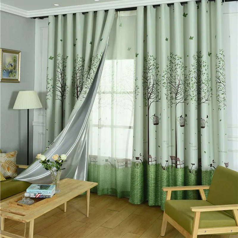 Корейская спальня окна затенение шторы Печать Дерево мультфильм и тюль ткань для