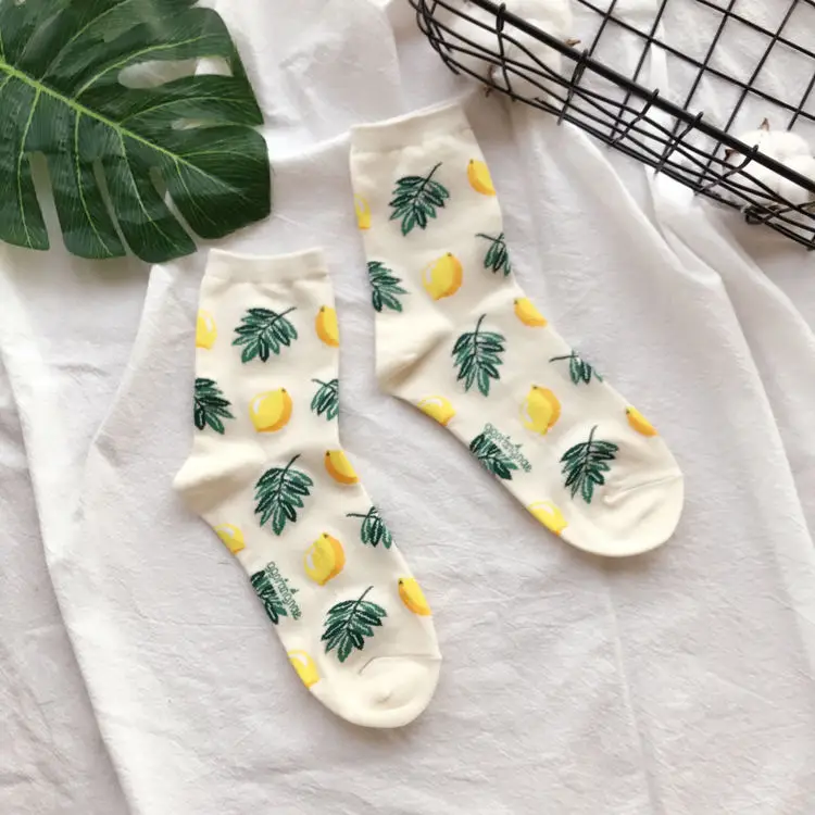 Lemon Женские милые хлопковые носки авокадо, черника, банан, ананас, лимон, апельсин, фрукты, Забавные милые жаккардовые короткие носки для мужчин - Цвет: Lemon