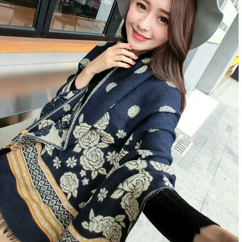 Hot Sales 2016 Fashion Little Florals Women Scarf Long Warm Wool Elegant Wraps Patchwork Tassel Female Shawls Pashmina | Аксессуары для