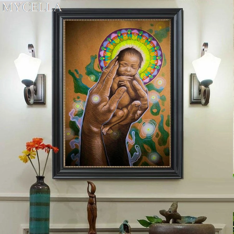 

MYCELLA Abstract Mosaic Needlework 5D Diy Diamond Painting Religion Cross Stitch Full Square Rhinestone Diamond Embroidery Baby