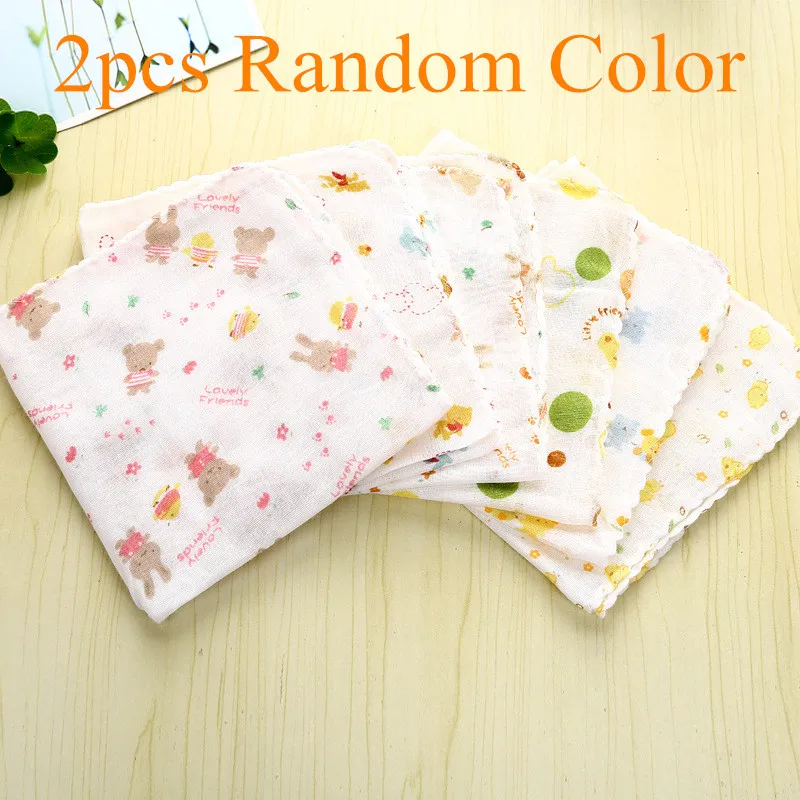 2pcs Random Color 1/5 шт, хлопковые полотенца для младенцев, мягкие квадратные полотенца для малышей, детские полотенца для лица, носовой платок, полотенца, горячая распродажа, Прямая поставка - Цвет: 2pcs Random Color