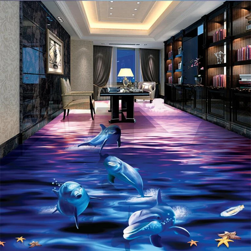 3D ванная комната с красивым дельфином из океана мира на заказ Большая фреска ПВХ