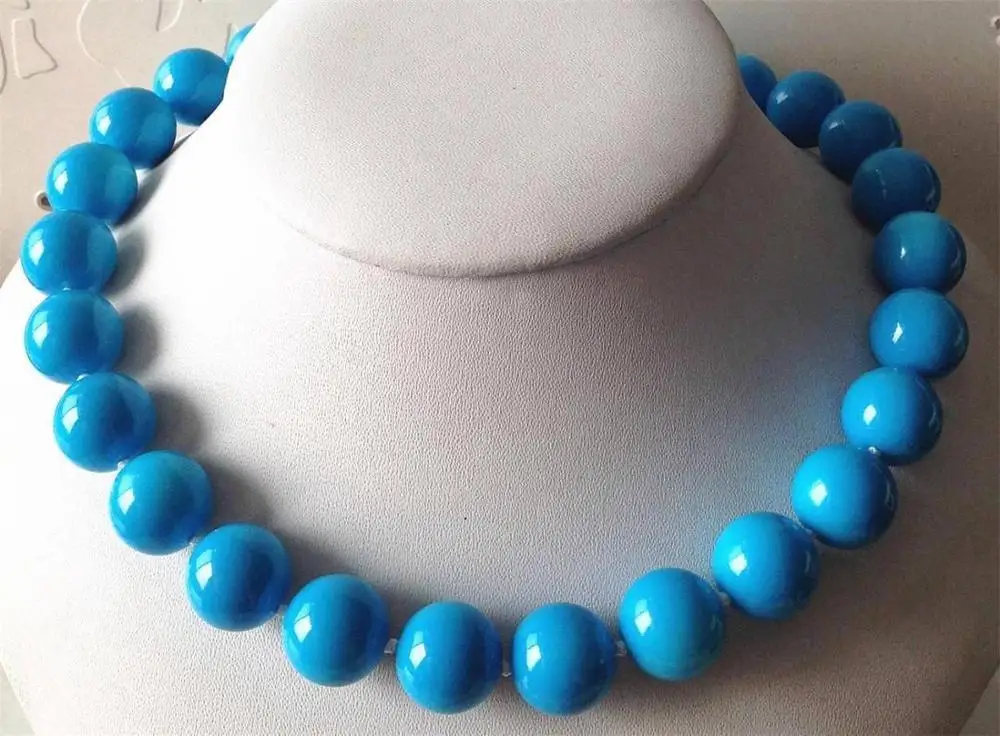 БЕСПЛАТНАЯ ДОСТАВКА&gt&gt НОВЫЙ Драгоценные 10 мм Турция голубое ожерелье 18