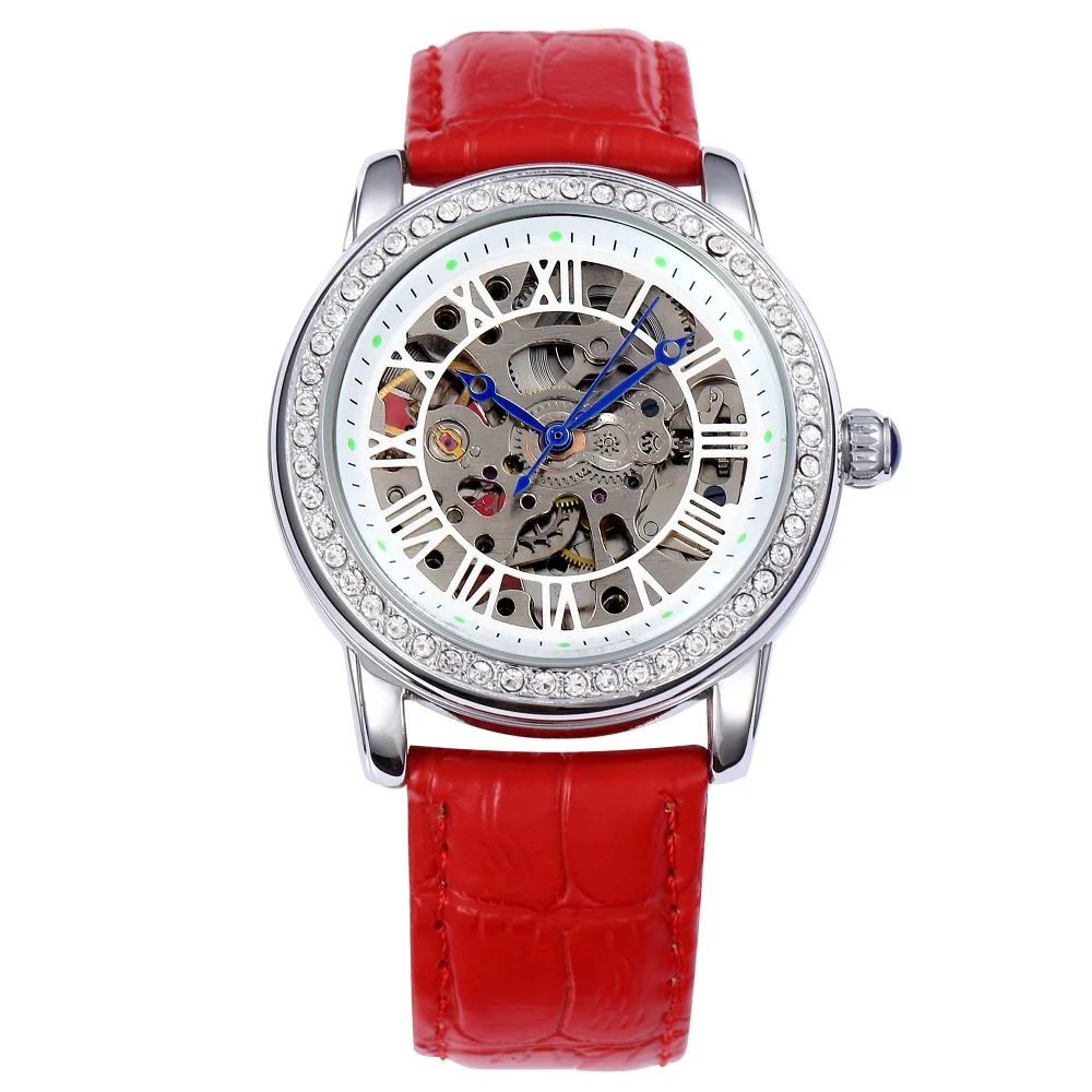 Часы-скелетоны женские механические с автоподзаводом и кожаным ремешком |