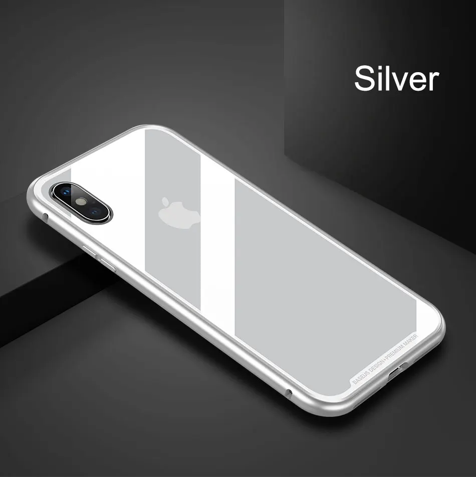 Магнитный адсорбционный чехол Baseus Magneto для iPhone X Металлический бампер+ закаленное стекло 9 H для iPhone X чехлы для телефонов