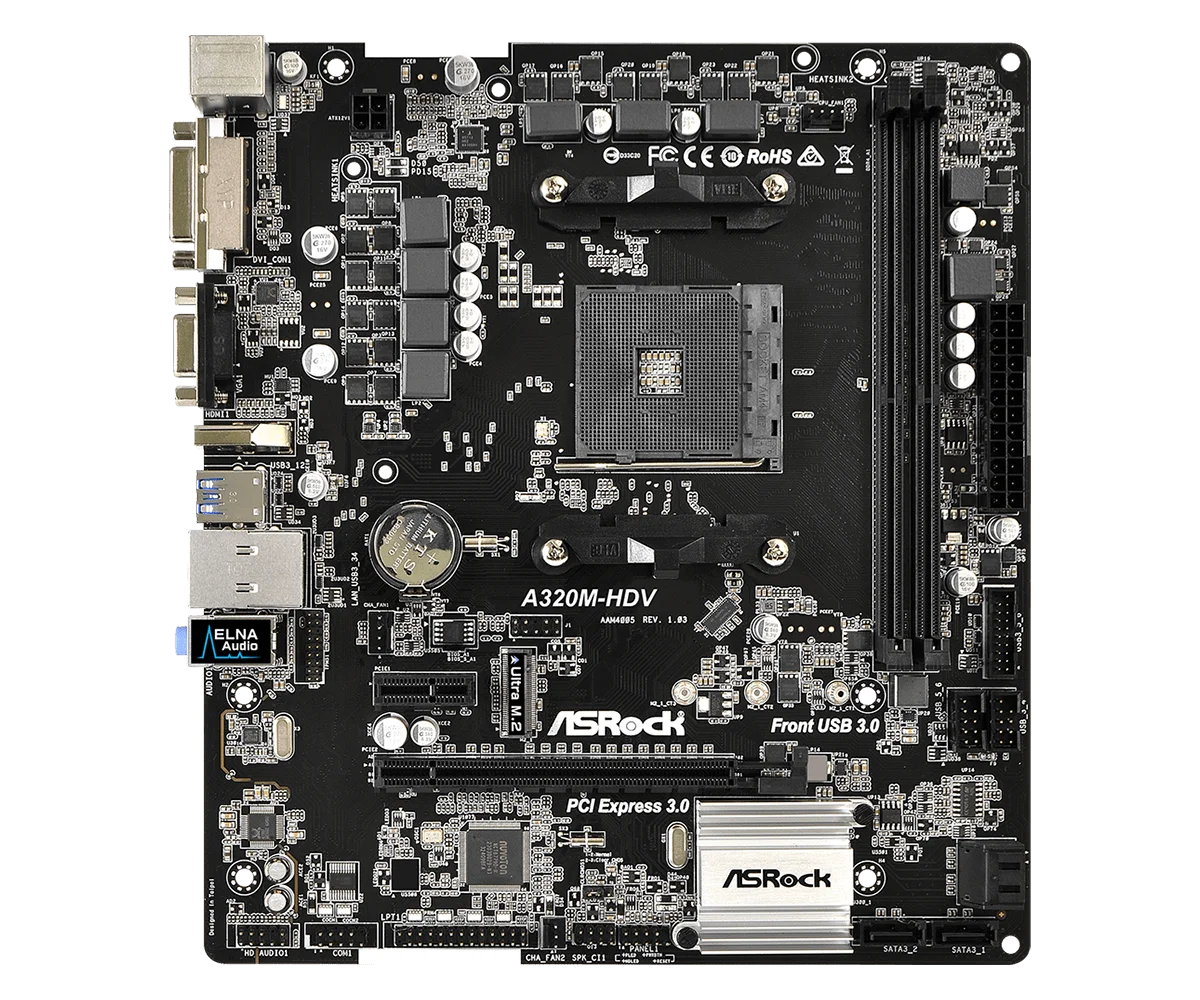 Материнская плата ASROCK AMD A320 чипсет AM4 интерфейс A320M HDV Micro ATX|Материнские платы| |