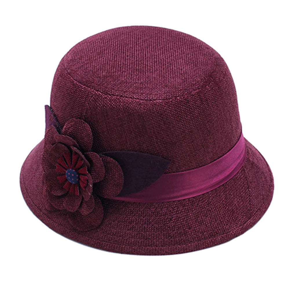 Wine Red Новая модная винтажная элегантная однотонная женская цветочная лента льняная Боулер Солнцезащитная шляпа Федора Кепка с покрывалом - Цвет: Wine Red