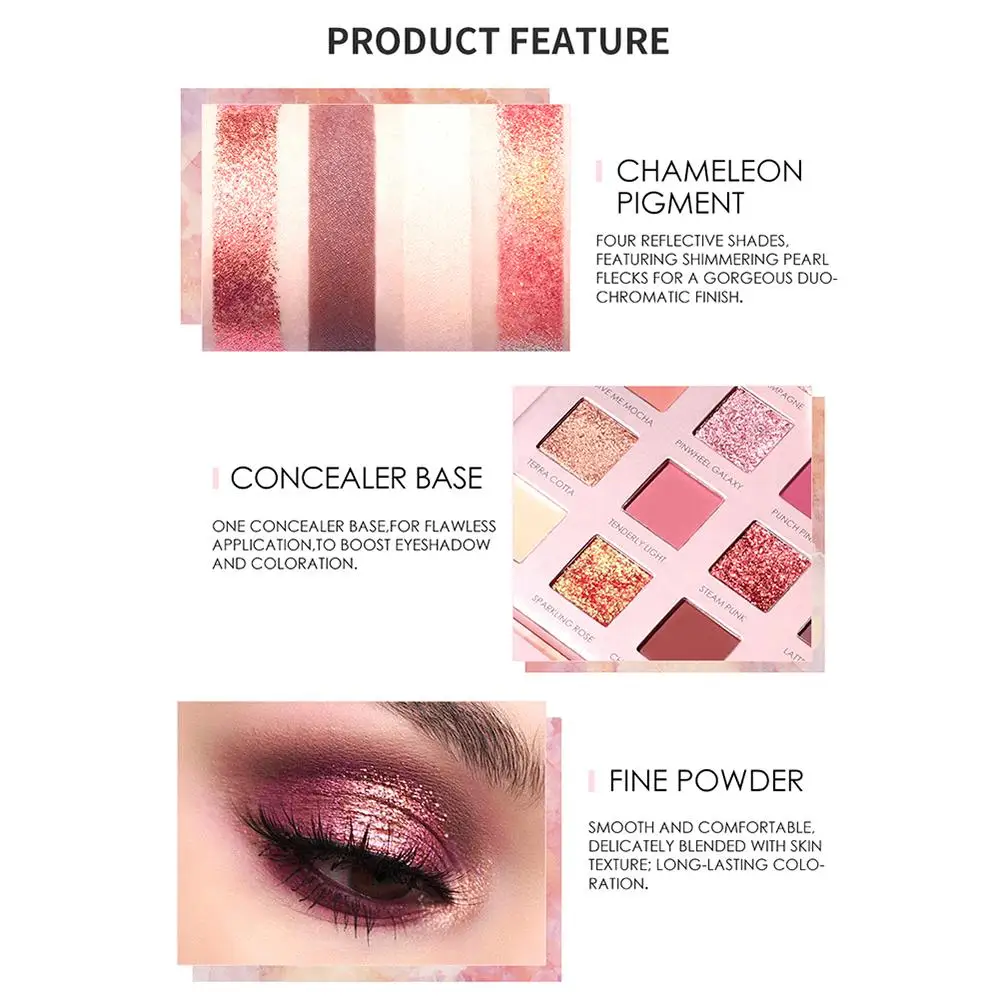 Minshzee 16-color Eye Shadow Palette Shimmer Блестящий Матовый пустынный розовый Универсальный Набор теней для век