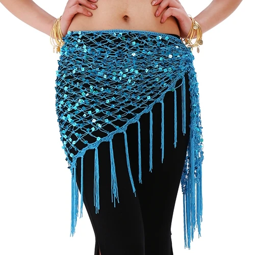 Turquoise 12 цветов, одежда для занятий танцами живота, аксессуары, тянущаяся Длинная кисточка, треугольный пояс, ручная вязка, танец живота, набедренный шарф с блестками - Цвет: Turquoise