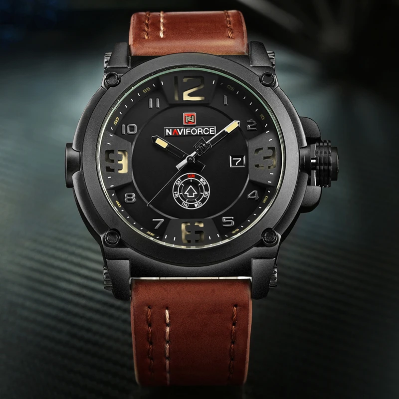 NAVIFORCE Брендовые Часы мужские военные спортивные Водонепроницаемые кожаные
